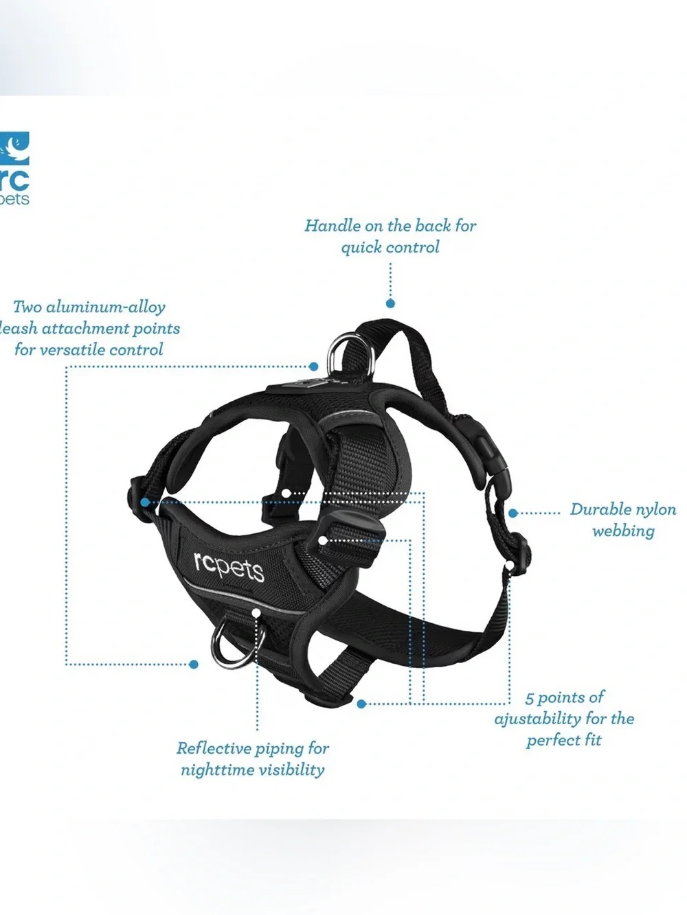 RC Pets Momentum Reflective Front & Back-Clip Dog Harness, Size Medium